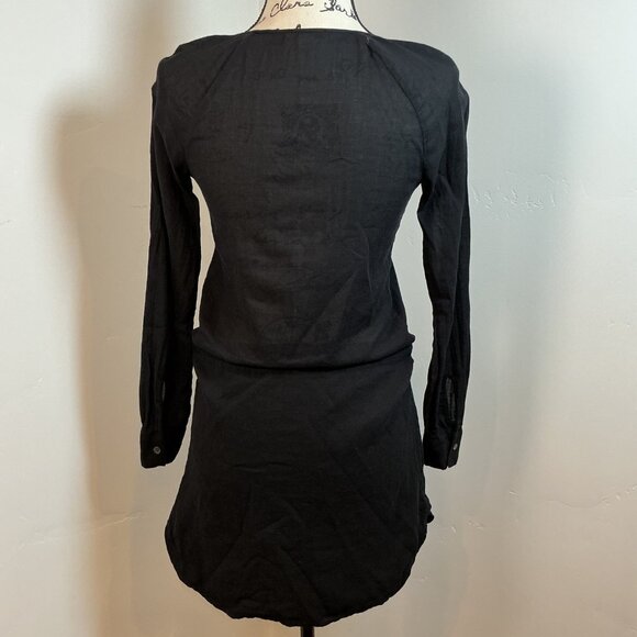 JAMES PERSE Black Long Sleeve Linen Blend Henley Dress Size 0 - Picture 4 of 6